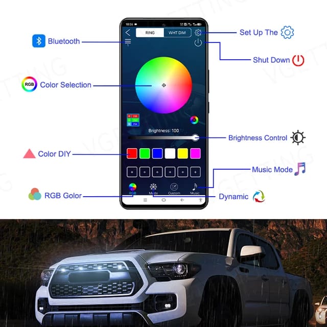 Luces delanteras puntos multicolor APPS cel