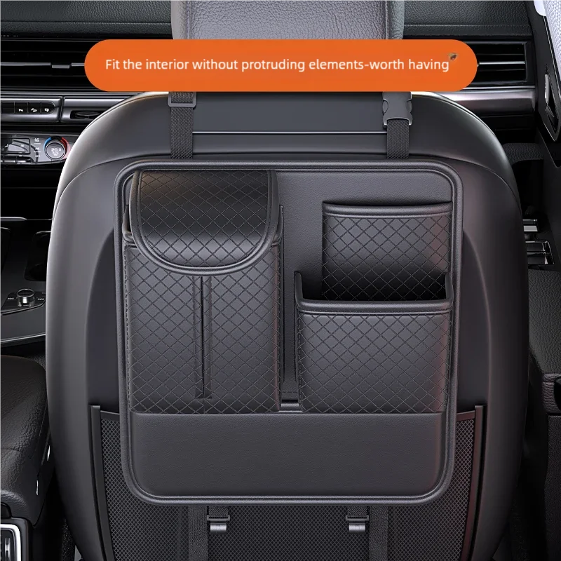 JFBONIN  Quilted Car Seat Back Organizer Storage Bag High Capacity Multi Pocket Tissue Box Holder Automotive System