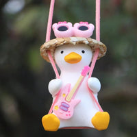 Cute Pink Anime Duck Swing Car Pendant - Rearview Mirror Hanging Ornament with Swinging Motion, Women's Interior Decoration