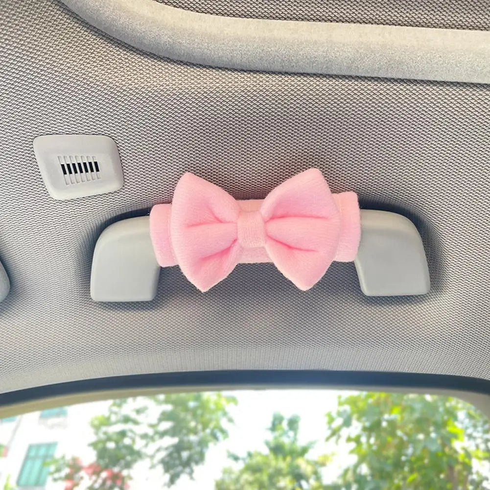 Cute Bowknot Car Roof Handle Cover Auto Interior Handrail Protector Decor Cover Universal Vehicle Accessories
