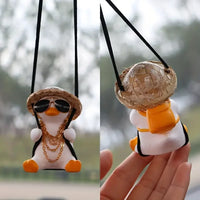 Swinging Duck Car Charm - Cute Anime Rearview Mirror Ornament for Girls, Auto Interior Hanging Decor