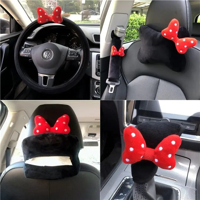 Cute Bowknot Car Headrest Neck Pillow Universal Plush Seat Belt Shoulder Pad Car Accessories Interior For Women