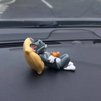 Kawaii Tom Jerry Ornament Cartoon Figure Mini Ornament Car Dashboard Interior Decor Desktop Office Display Accessory Gifts