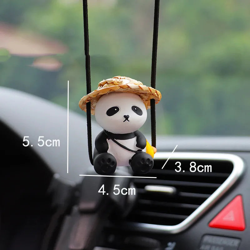 Car Pendant Cute Panda Swing Auto Rearview Mirror Hanging Ornaments Cartoon Decor Auto Accessories