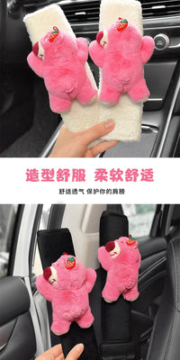 Car Seat Belt Cover Anime Strawberry Bear Plush Auto Seat Belt Shoulder Protector Pad Car Interior Accessories For Christmas