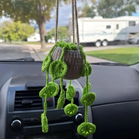 Car Mirror Hanging Accessory Handmade Knitted Cute Crochet Potted Plant Rear View Decor Car Interior Accessories