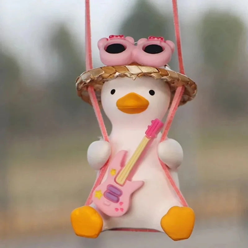 Cute Pink Anime Duck Swing Car Pendant - Rearview Mirror Hanging Ornament with Swinging Motion, Women's Interior Decoration