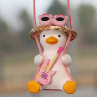 Cute Pink Anime Duck Swing Car Pendant - Rearview Mirror Hanging Ornament with Swinging Motion, Women's Interior Decoration