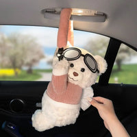 New Plush Car Tissue Box Bear Hanging Hanging Tissue Box Cartoon Armrest Box Paper Case Car Inner Decor