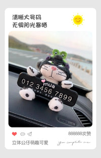 Cute Cat Car Parking Number Plate Temporary Emergency Contact Sign Adorable Automotive Interior Decor for Women Vehicle Accessor