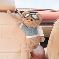 Cute Short Plush Eyeglass Bear Car Tissue Box Tissue Box Garbage Can 2-in-1 Creative Car Armrest Box Cardboard Box Car Interior