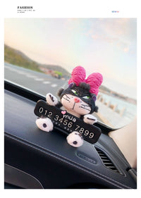 Cute Cat Car Parking Number Plate Temporary Emergency Contact Sign Adorable Automotive Interior Decor for Women Vehicle Accessor