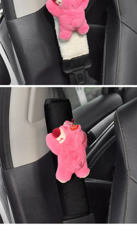 Car Seat Belt Cover Anime Strawberry Bear Plush Auto Seat Belt Shoulder Protector Pad Car Interior Accessories For Christmas