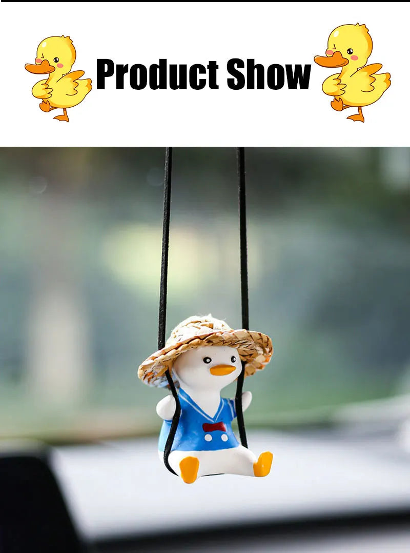 Cute Swing Sitting Duck Car Interior Pendant Auto Rearview Mirror Hanging Ornaments Decoration For Women Man Car Accessories