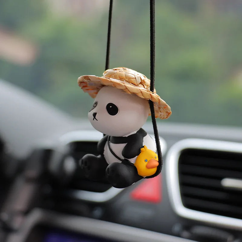 Car Pendant Cute Panda Swing Auto Rearview Mirror Hanging Ornaments Cartoon Decor Auto Accessories