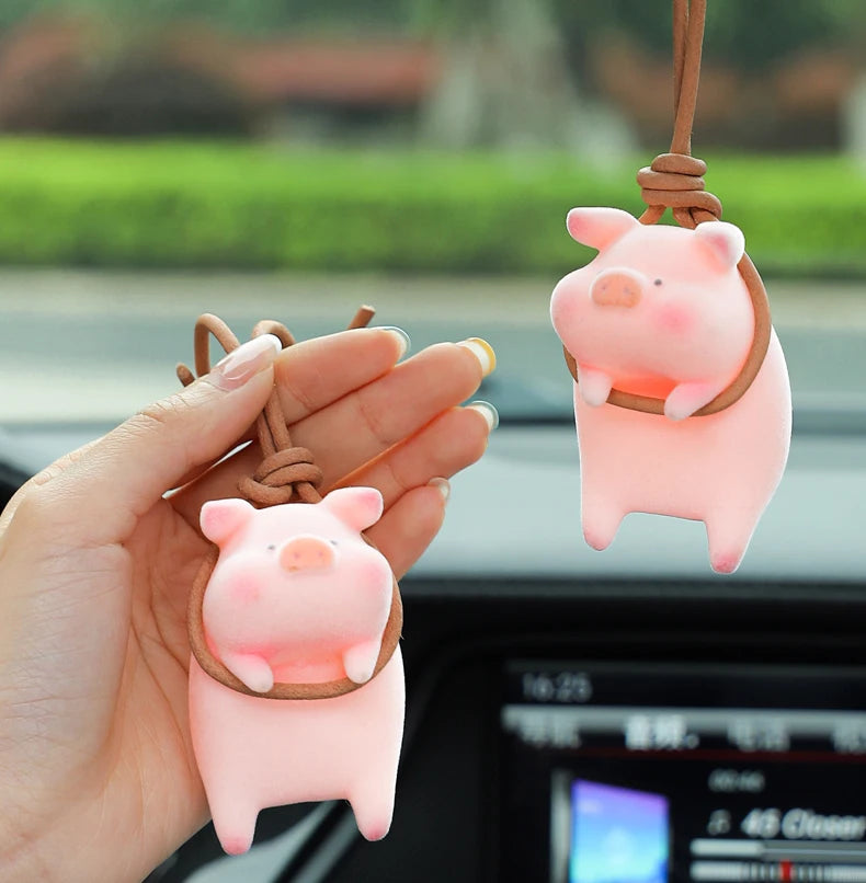Cute Lucky Pig Car Accessorie Swing Tigger Car Pendant Panda Auto Rearview Mirror Pendants Birthday Gift Decoraction Ornament