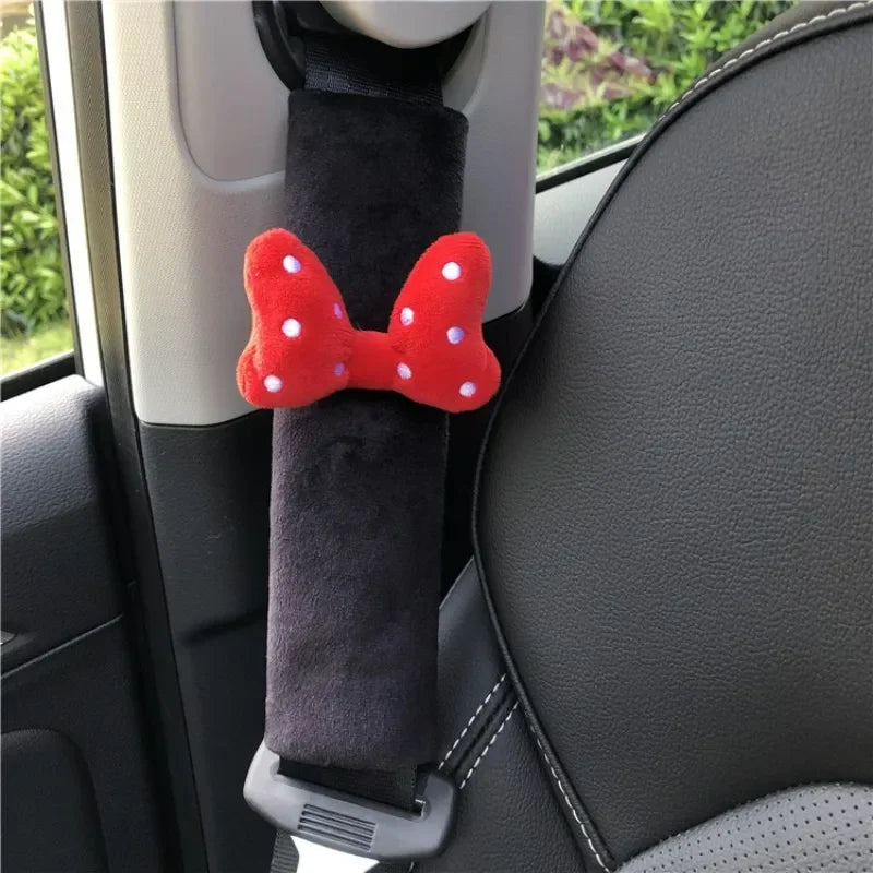 Cute Bowknot Car Headrest Neck Pillow Universal Plush Seat Belt Shoulder Pad Car Accessories Interior For Women