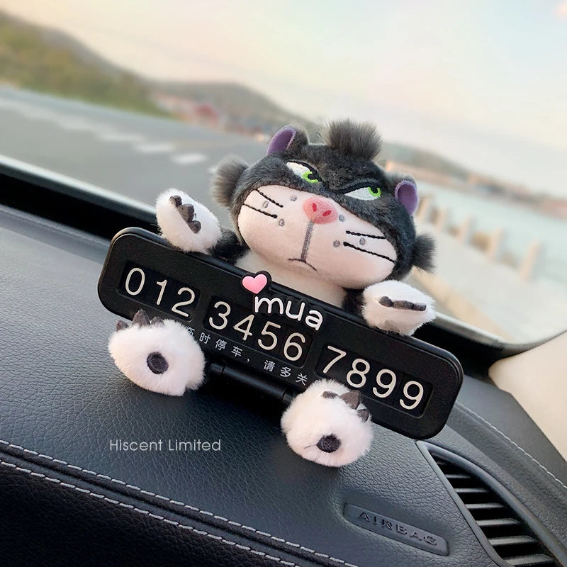 Cute Cat Car Parking Number Plate Temporary Emergency Contact Sign Adorable Automotive Interior Decor for Women Vehicle Accessor