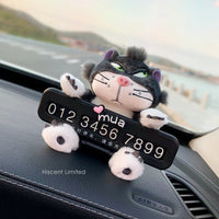 Cute Cat Car Parking Number Plate Temporary Emergency Contact Sign Adorable Automotive Interior Decor for Women Vehicle Accessor