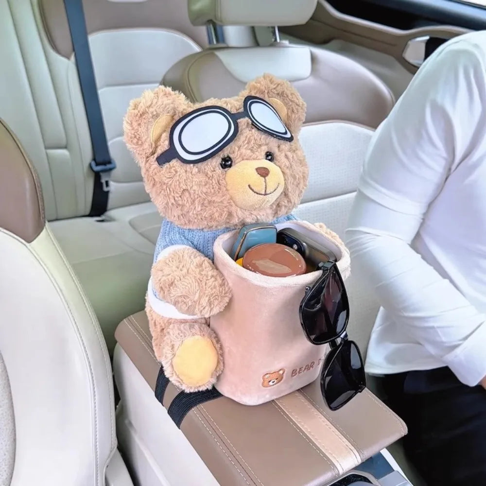 New Plush Car Tissue Box Bear Hanging Hanging Tissue Box Cartoon Armrest Box Paper Case Car Inner Decor
