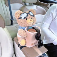 New Plush Car Tissue Box Bear Hanging Hanging Tissue Box Cartoon Armrest Box Paper Case Car Inner Decor