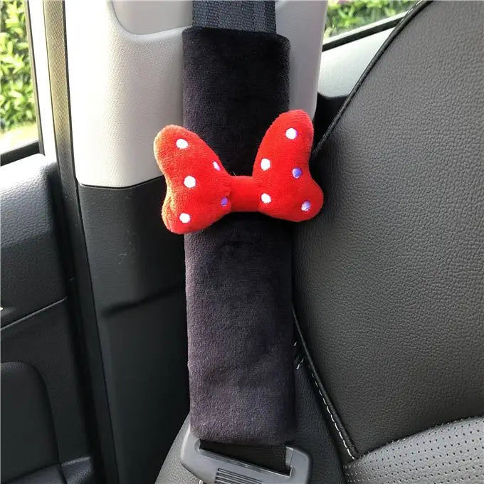 Cute Bowknot Car Headrest Neck Pillow Universal Plush Seat Belt Shoulder Pad Car Accessories Interior For Women