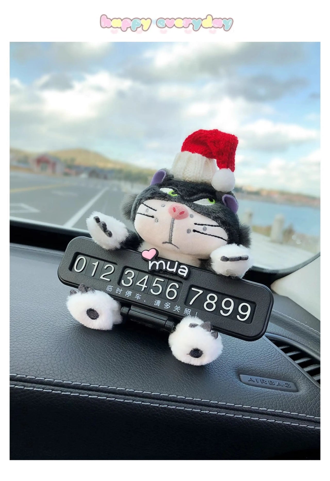 Cute Cat Car Parking Number Plate Temporary Emergency Contact Sign Adorable Automotive Interior Decor for Women Vehicle Accessor