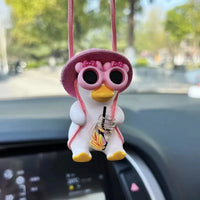 Cute Pink Anime Duck Swing Car Pendant - Rearview Mirror Hanging Ornament with Swinging Motion, Women's Interior Decoration