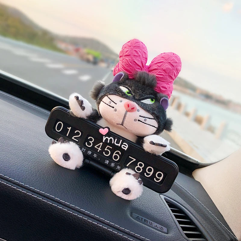 Cute Cat Car Parking Number Plate Temporary Emergency Contact Sign Adorable Automotive Interior Decor for Women Vehicle Accessor