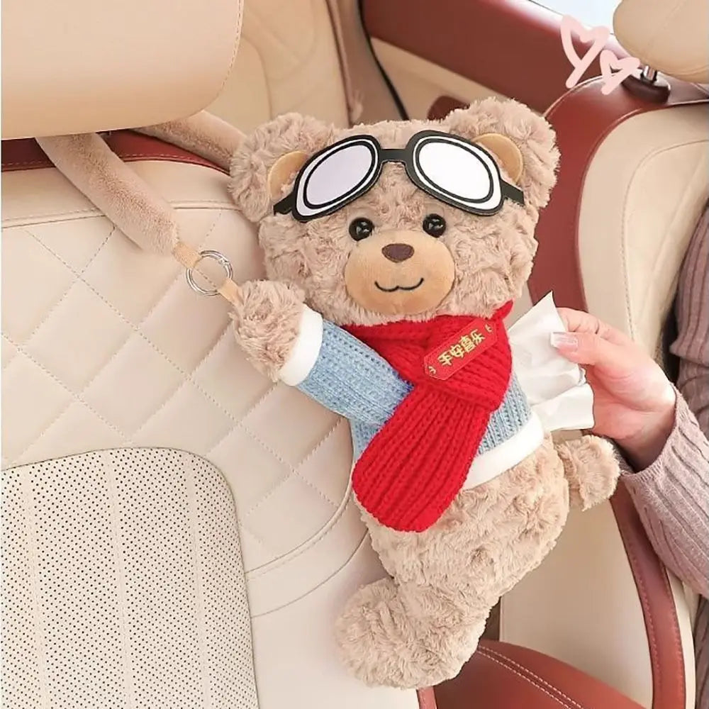 New Plush Car Tissue Box Bear Hanging Hanging Tissue Box Cartoon Armrest Box Paper Case Car Inner Decor