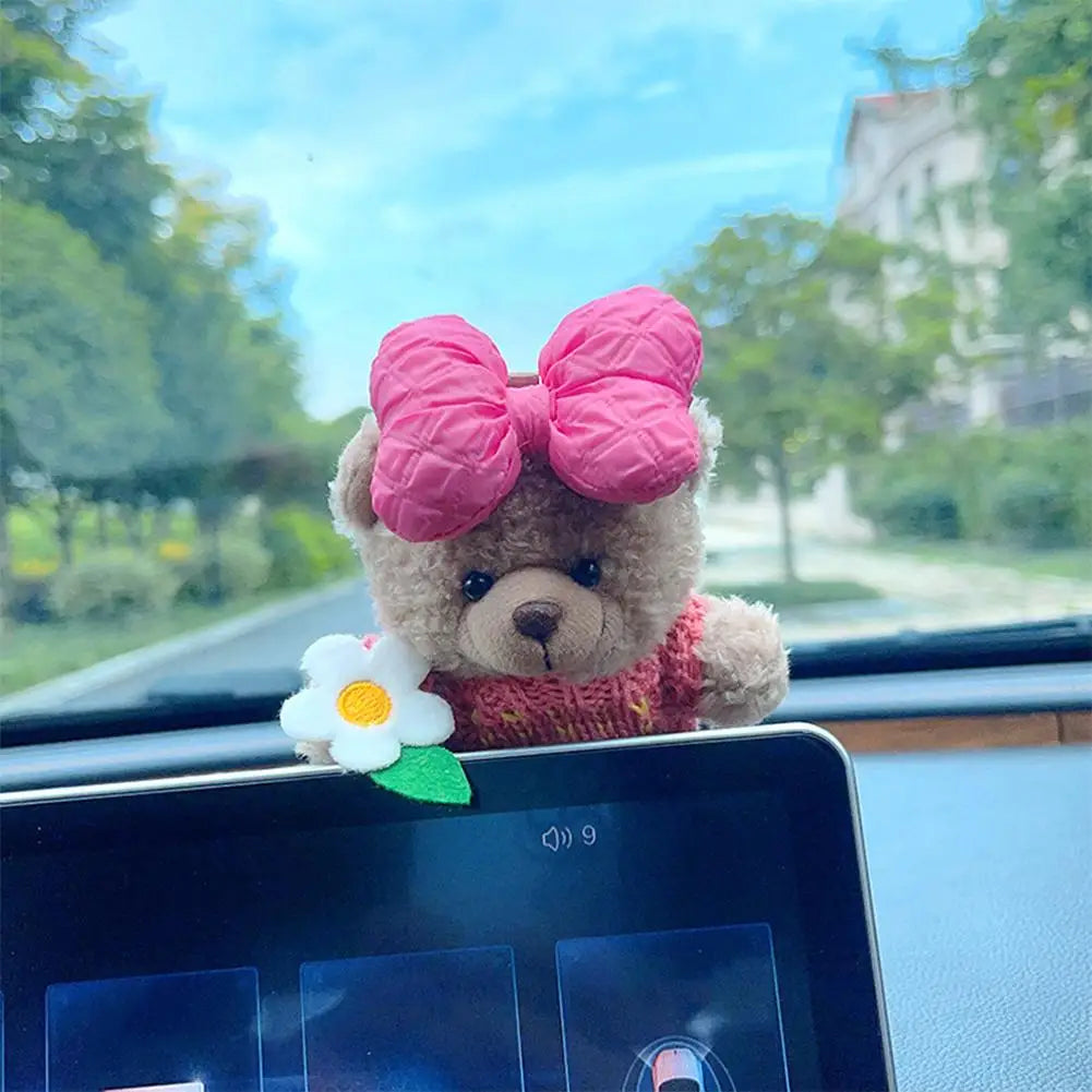 Car Decoration Interior Decoration Bear Screen Ornaments Plush Cartoon Cute Bear Car Center Console Decoration