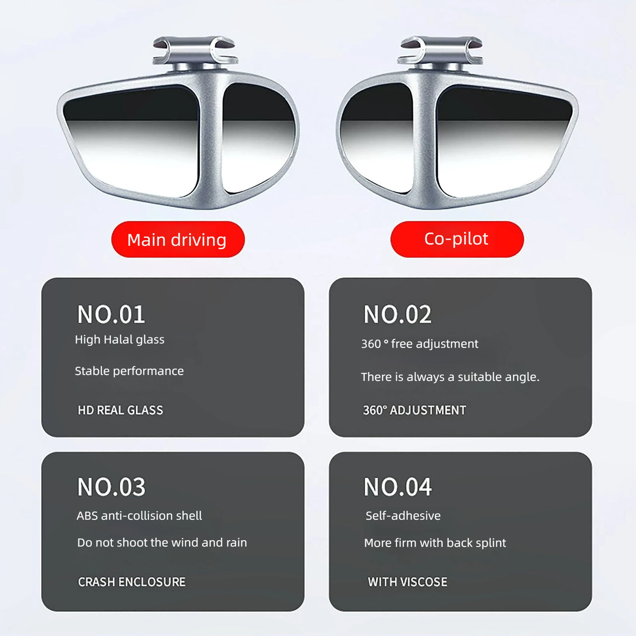 Car Rearview Mirror Blind Spot Mirror Front and Rear Wheels 360° Adjustable Wideangle Blind Spot Reflective Reversing