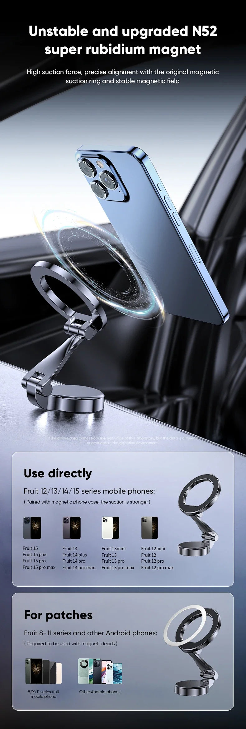 Strong Magnetic Cell Phone Holder Car 360° Swivel Adjustable Back Sticker Holder Magsafe for IPhone 15 Samsung Xiaomi Universal