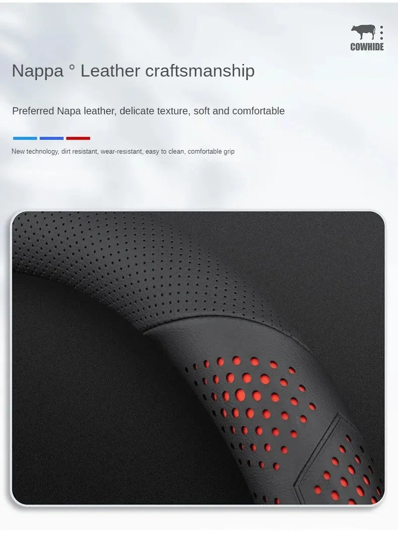 O/D Type Nappa Leather Car Steering Wheel Cover Universal Steering Wheel Cover Steering Wheel Accessories Anti Slip Handle Cover