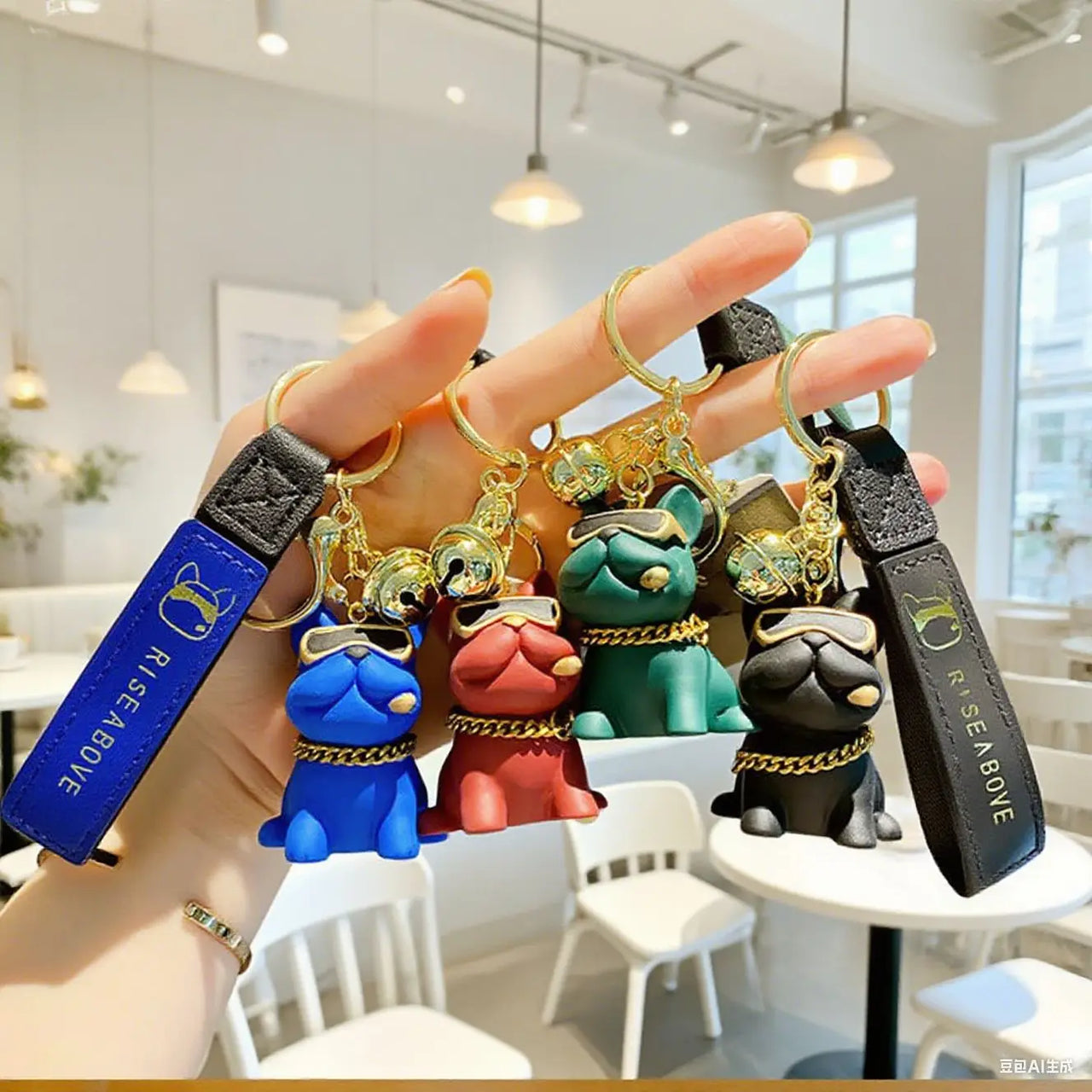 Cool Resin Bulldog Keychain, Cute Puppy Figurine Pendant, Car Schoolbag Key Chain, Exquisite Small Gift