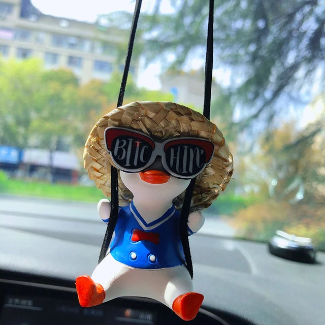 Cute Swing Sitting Duck Car Interior Pendant Auto Rearview Mirror Hanging Ornaments Decoration For Women Man Car Accessories