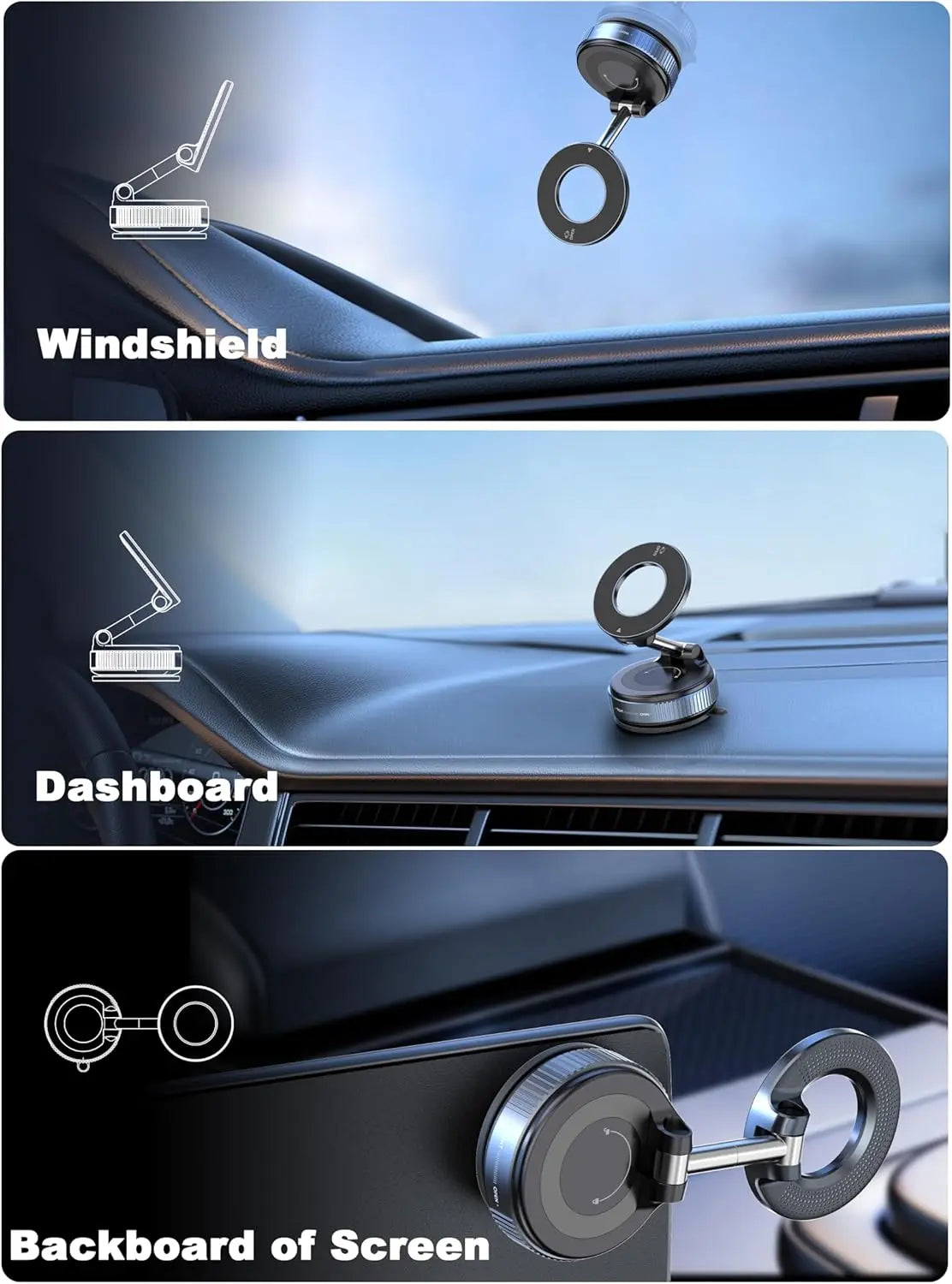 Folding Strong Magnet Magnetic Phone Holder 360° Rotation Desk Car Vacuum Suction Windshield Dashboard Mobile Holder