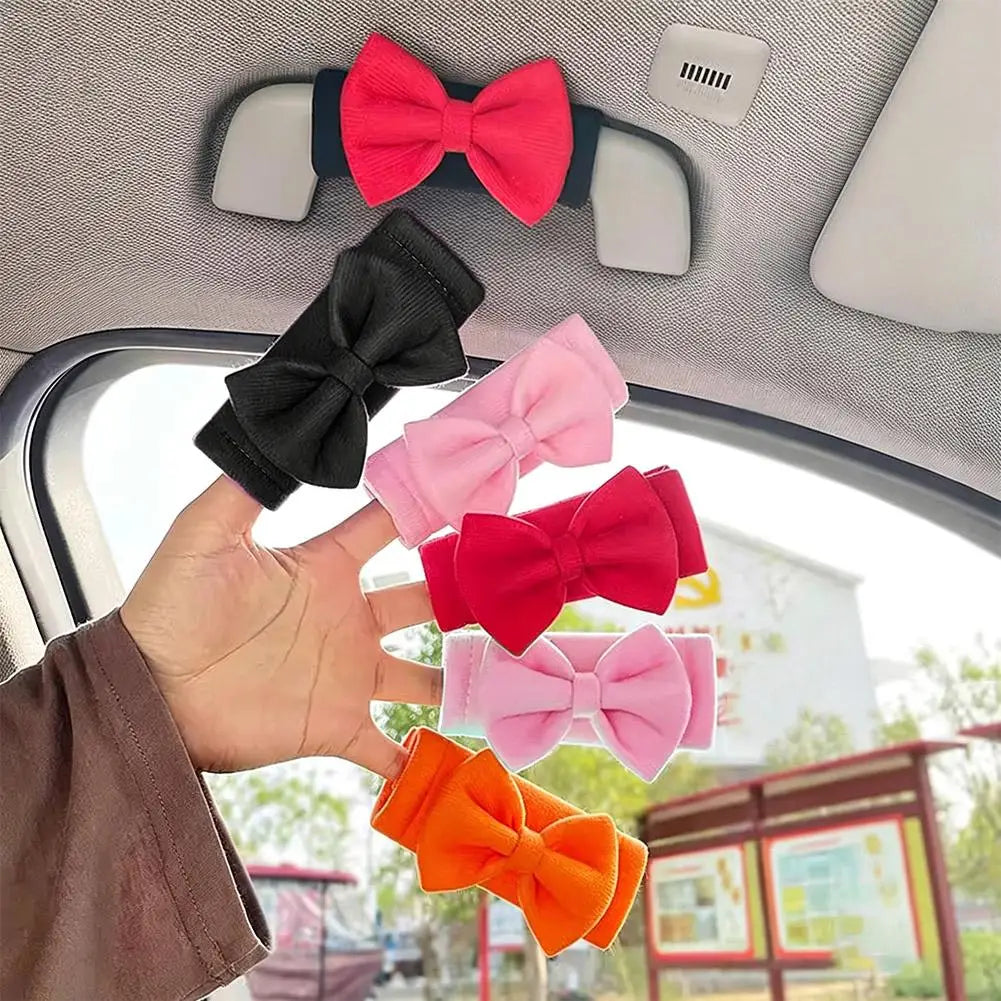 Cute Bowknot Car Roof Handle Cover Auto Interior Handrail Protector Decor Cover Universal Vehicle Accessories