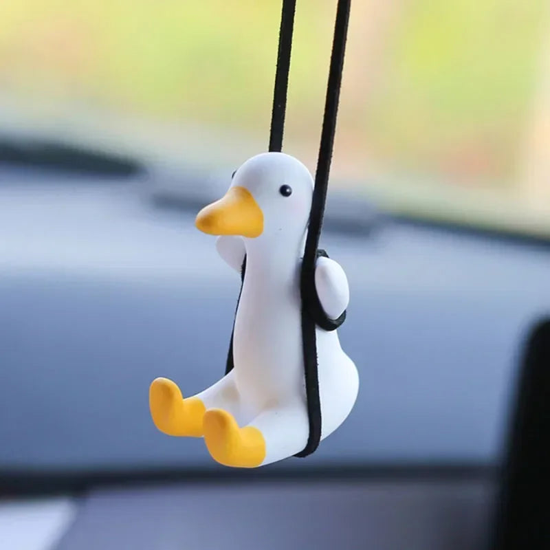 Gypsum Cute Anime Car Accessory Swing Duck Pendant Auto Rearview Mirror Ornaments Birthday Gift Couple Accessories