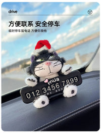 Cute Cat Car Parking Number Plate Temporary Emergency Contact Sign Adorable Automotive Interior Decor for Women Vehicle Accessor
