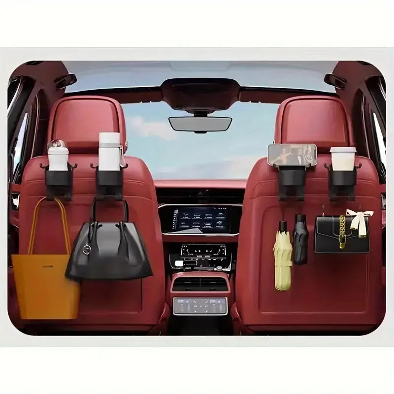 Organizador Multifuncional para Asiento de Auto – Con Portavasos y Ganchos