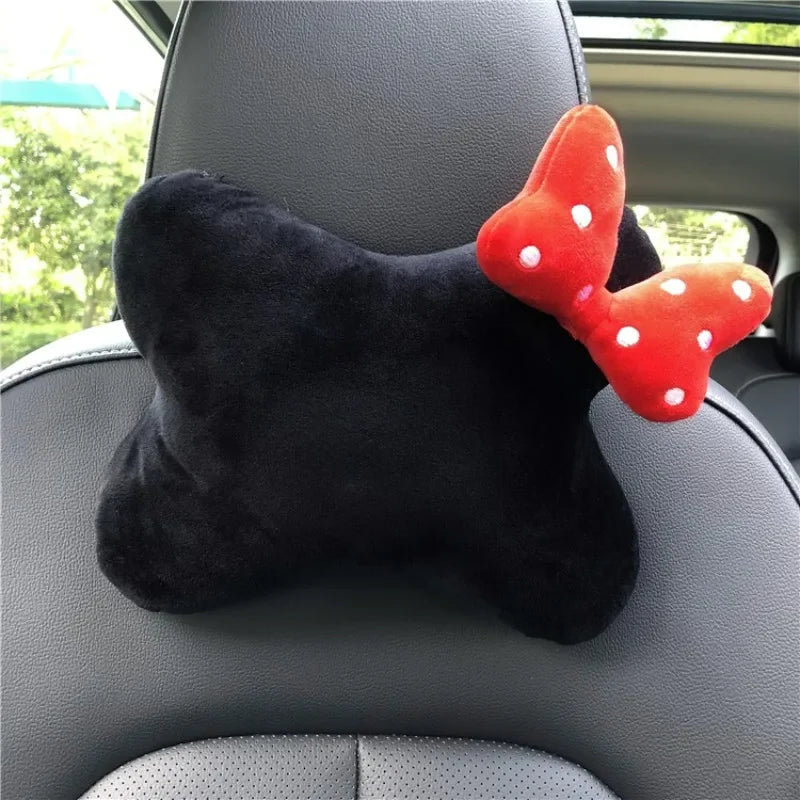 Cute Bowknot Car Headrest Neck Pillow Universal Plush Seat Belt Shoulder Pad Car Accessories Interior For Women