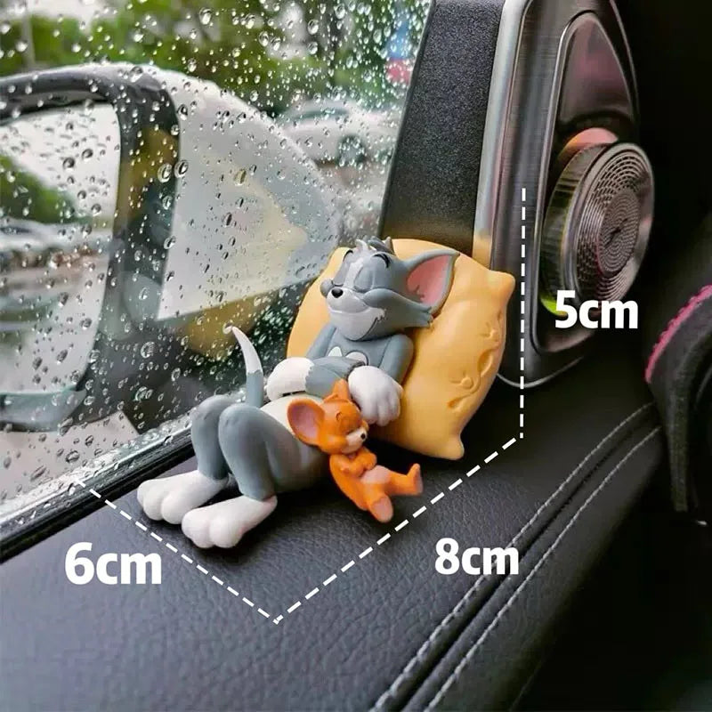 Kawaii Tom Jerry Ornament Cartoon Figure Mini Ornament Car Dashboard Interior Decor Desktop Office Display Accessory Gifts