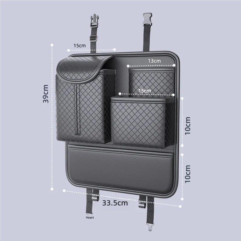 JFBONIN  Quilted Car Seat Back Organizer Storage Bag High Capacity Multi Pocket Tissue Box Holder Automotive System