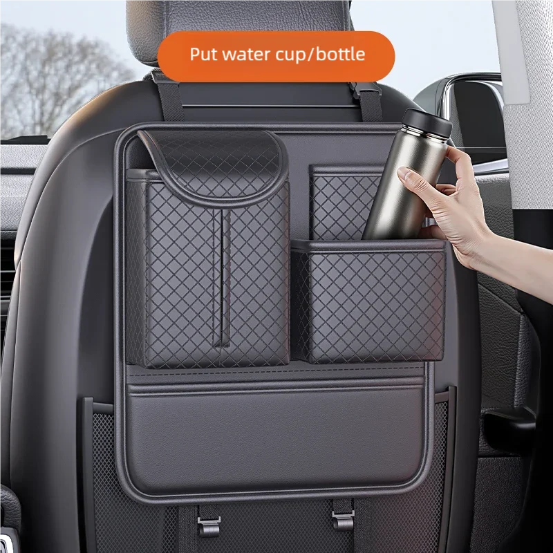 JFBONIN  Quilted Car Seat Back Organizer Storage Bag High Capacity Multi Pocket Tissue Box Holder Automotive System