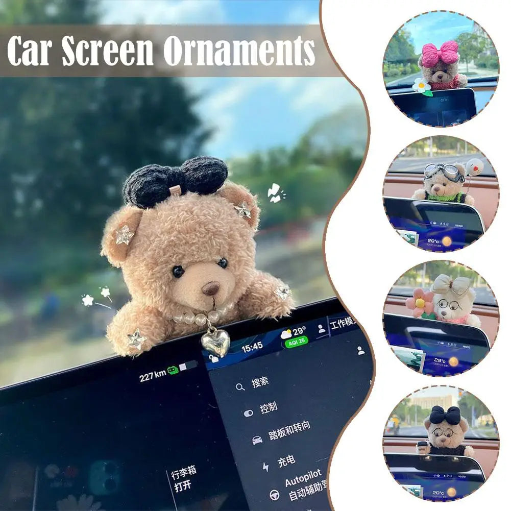 Car Decoration Interior Decoration Bear Screen Ornaments Plush Cartoon Cute Bear Car Center Console Decoration