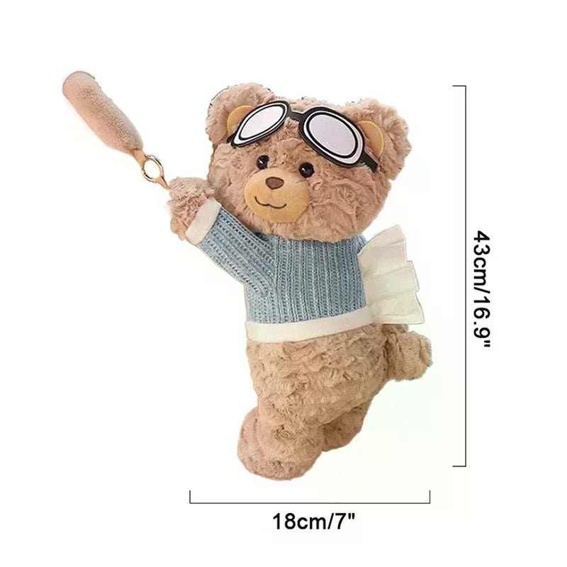 Cute Short Plush Eyeglass Bear Car Tissue Box Tissue Box Garbage Can 2-in-1 Creative Car Armrest Box Cardboard Box Car Interior