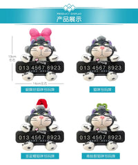 Cute Cat Car Parking Number Plate Temporary Emergency Contact Sign Adorable Automotive Interior Decor for Women Vehicle Accessor