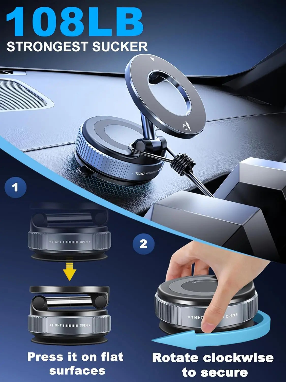 Folding Strong Magnet Magnetic Phone Holder 360° Rotation Desk Car Vacuum Suction Windshield Dashboard Mobile Holder