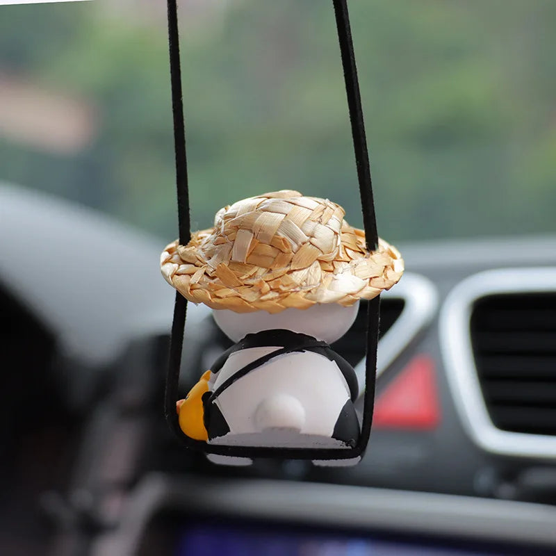 Car Pendant Cute Panda Swing Auto Rearview Mirror Hanging Ornaments Cartoon Decor Auto Accessories